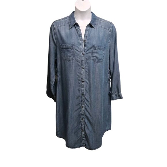Chicos Womens 16 Shirt Dress Lyocell Chambray Denim Button Front Side Tie - Picture 1 of 9